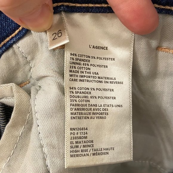 NWT L'AGENCE EL Matador Blue High Rise Slim Straight Raw Hem Jeans 26 - Picture 10 of 10